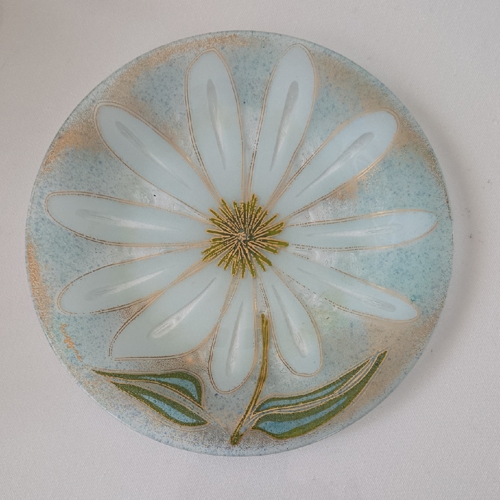 Vintage Higgins Fused Art Glass Daisy Plate Signed